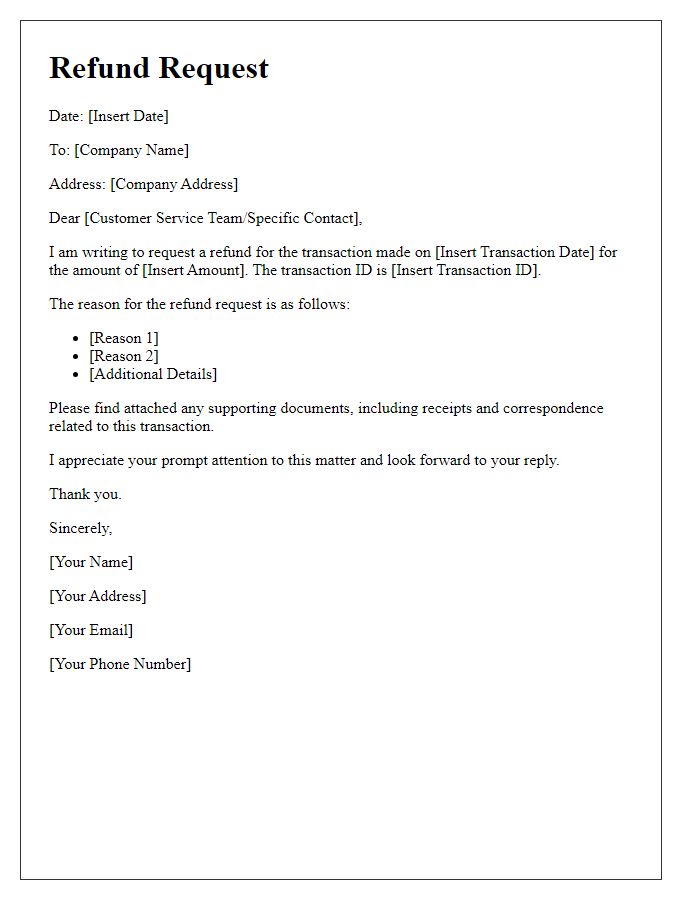 Letter template of electronic payment systems for refund requests