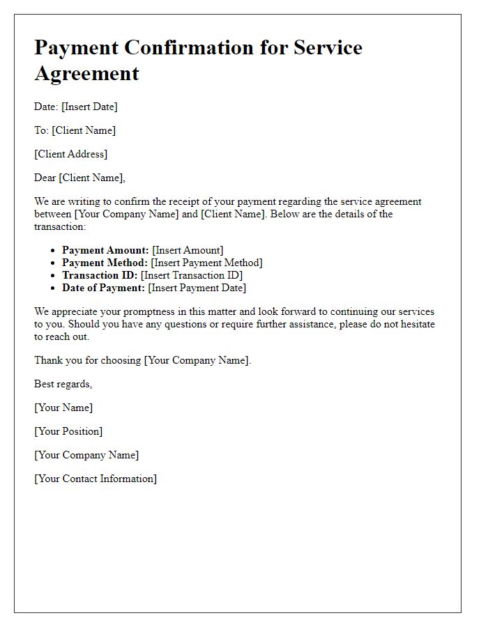 Letter template of electronic payment systems for service agreements