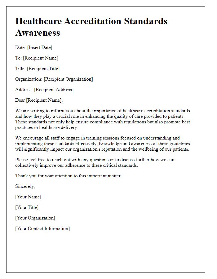 Letter template of healthcare accreditation standards awareness