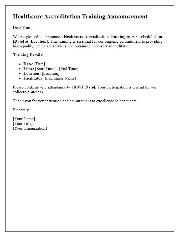 Letter template of healthcare accreditation training announcement