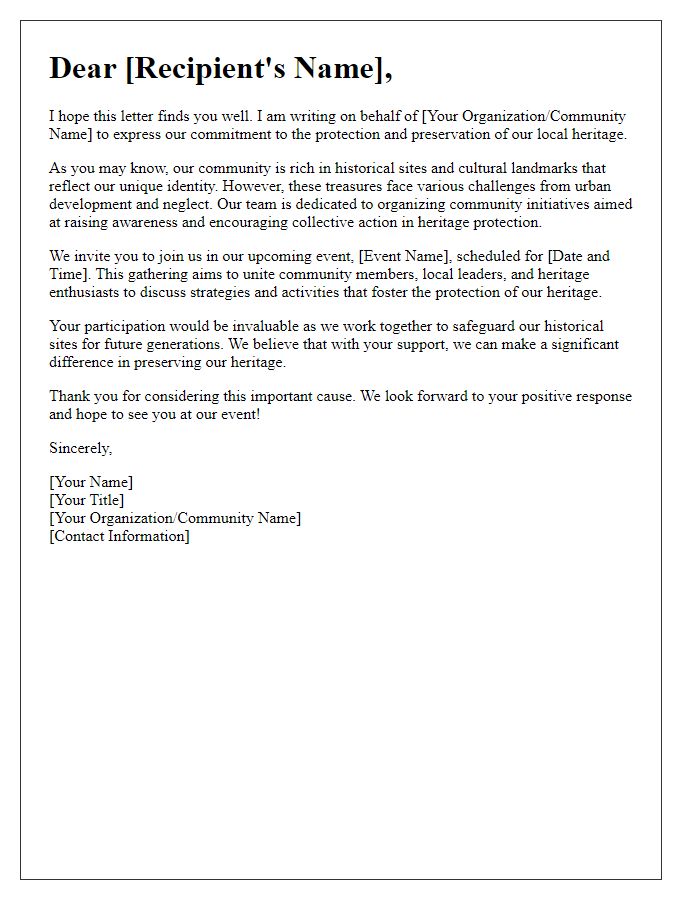 Letter template of community involvement in heritage protection