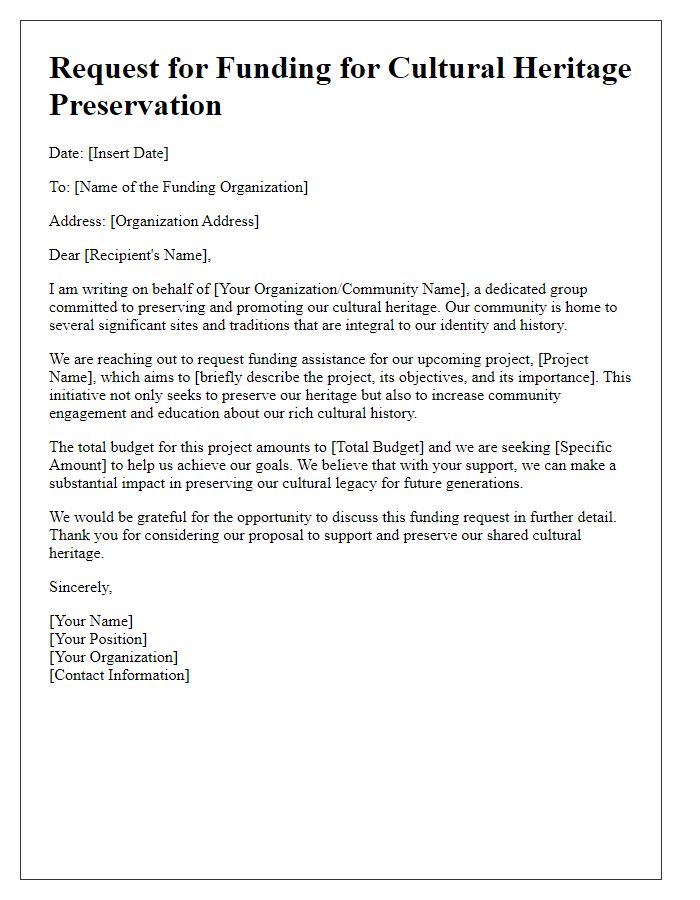 Letter template of request for cultural heritage preservation funding