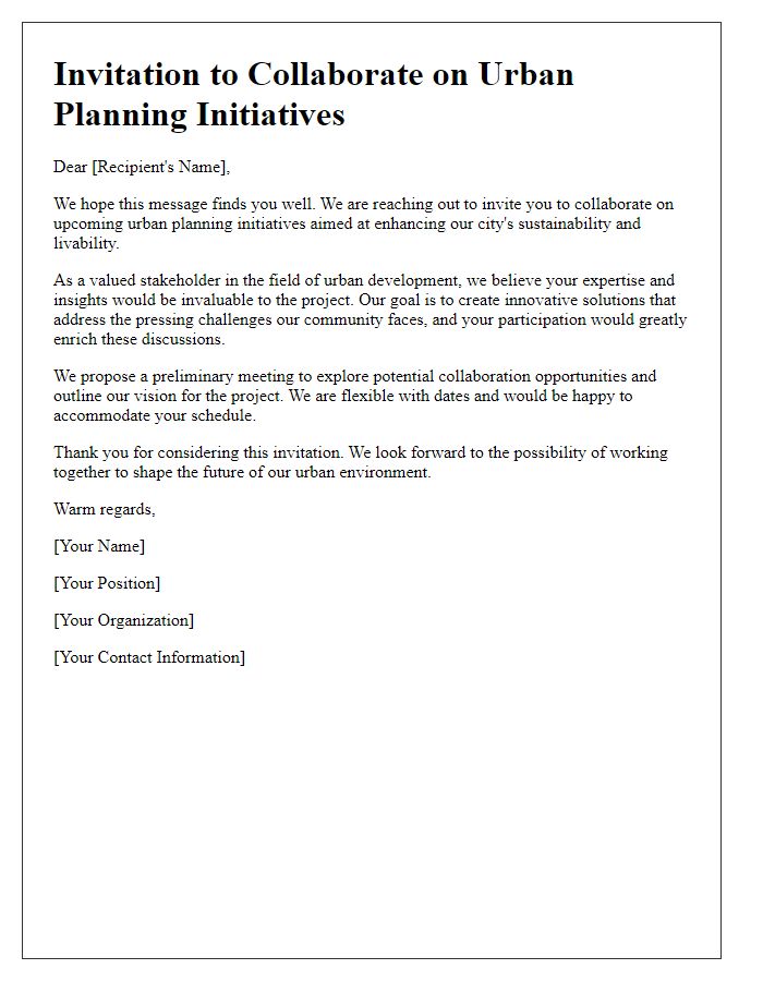 Letter template of collaboration invitation for urban planning initiatives.