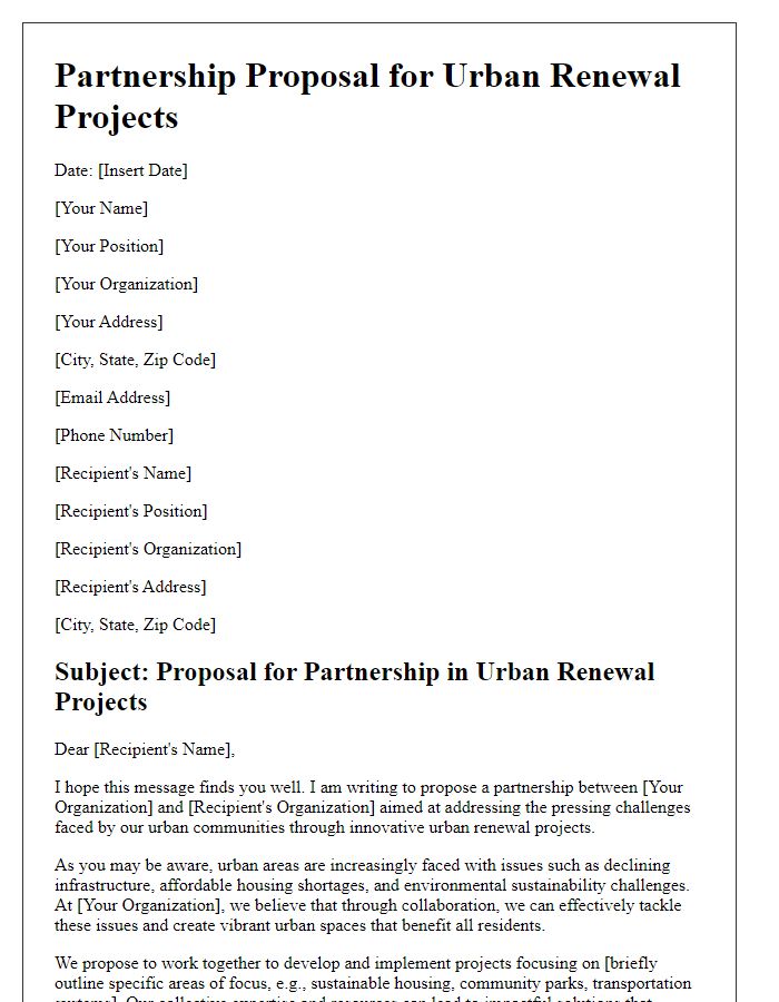 Letter template of partnership proposal for urban renewal projects.