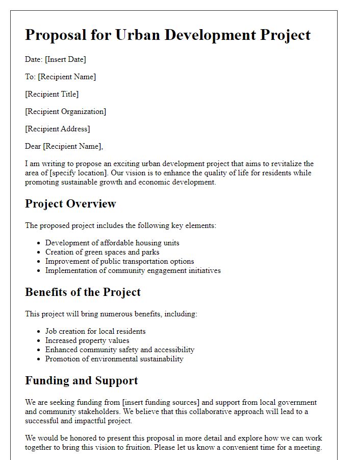 Letter template of proposal for urban development project.