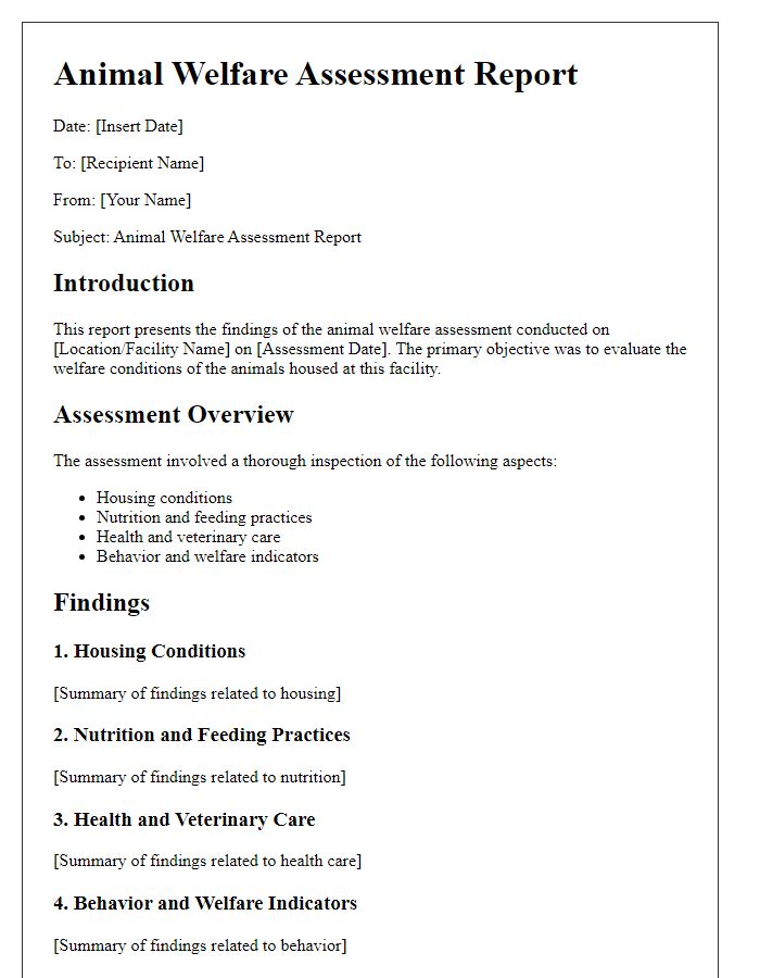 Letter template of animal welfare assessment report