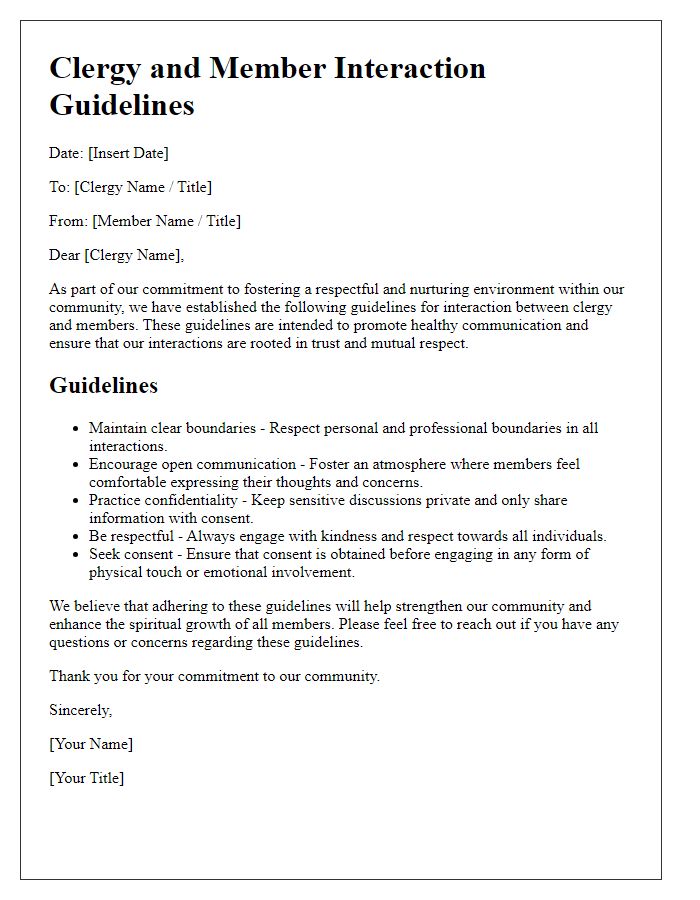 Letter template of clergy and member interaction guidelines