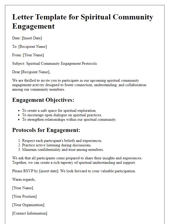 Letter template of spiritual community engagement protocols