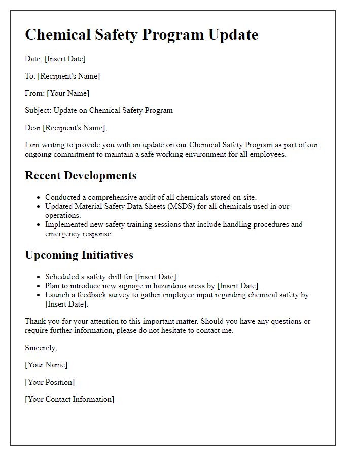 Letter template of Chemical Safety Program Update