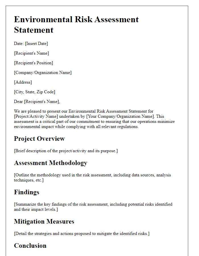 Letter template of Environmental Risk Assessment Statement