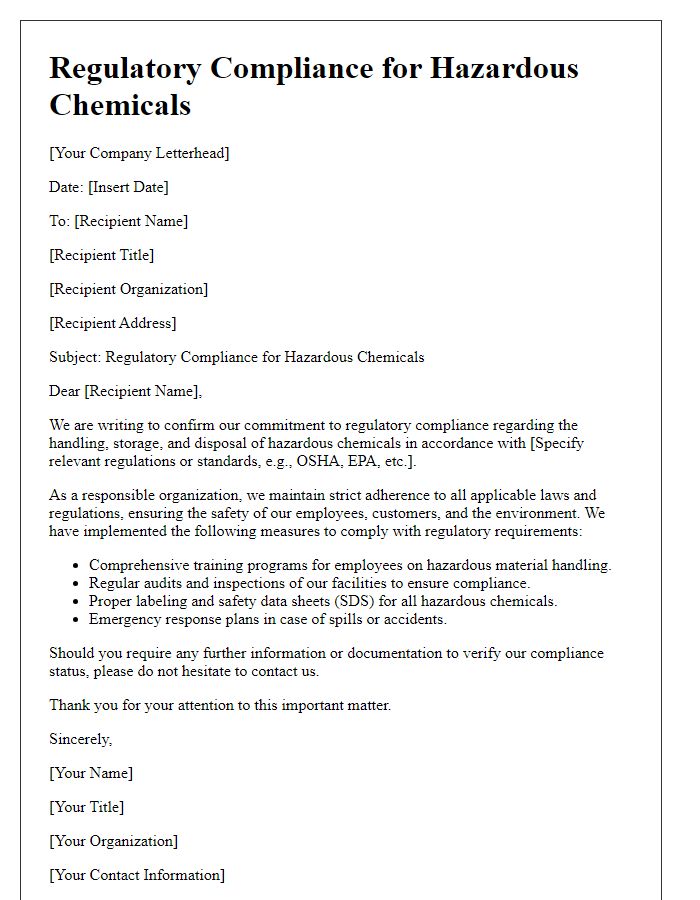 Letter template of Regulatory Compliance for Hazardous Chemicals