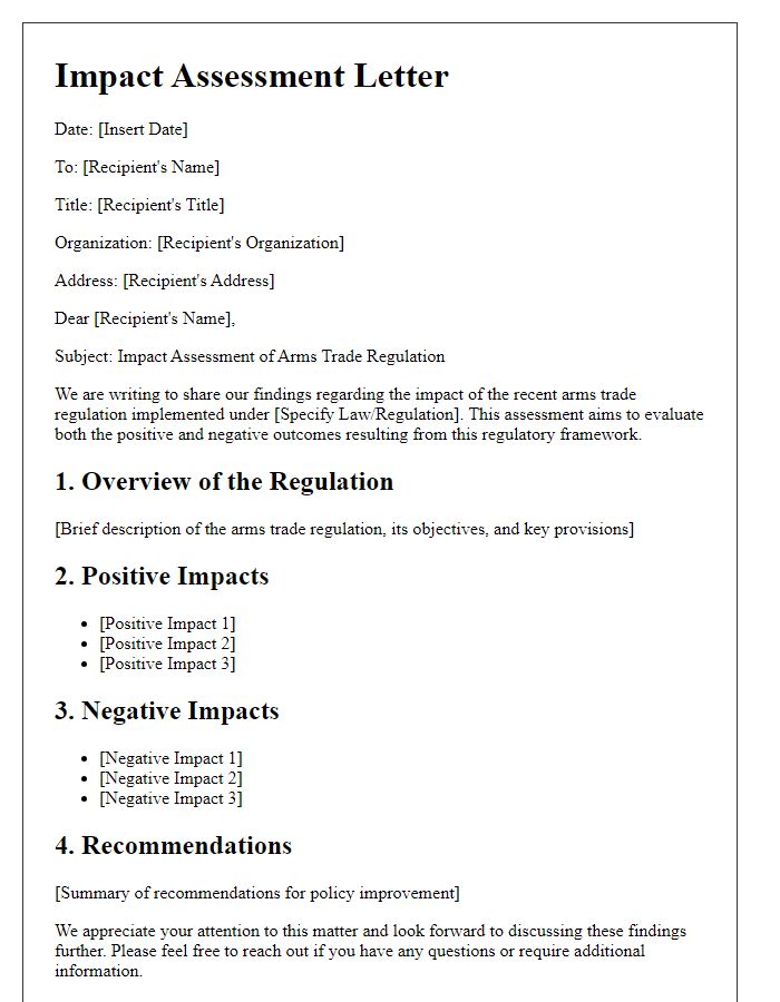 Letter template of arms trade regulation impact assessment.