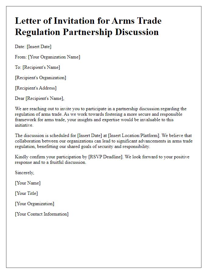 Letter template of arms trade regulation partnership discussion.