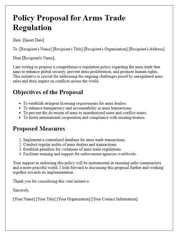 Letter template of arms trade regulation policy proposal.