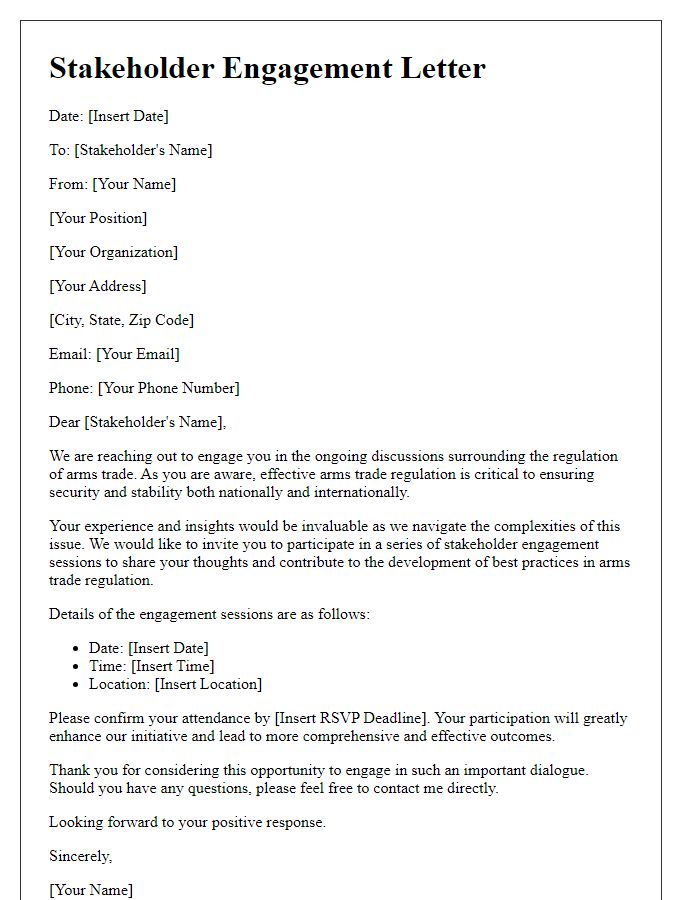 Letter template of arms trade regulation stakeholder engagement.