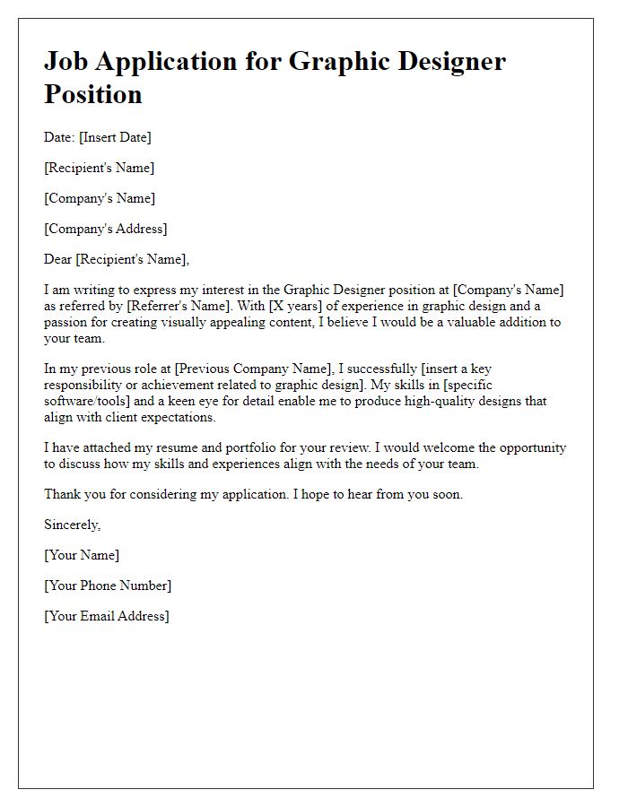 Letter template of Job Application through Referral for Graphic Designer Vacancy