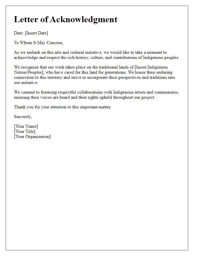 Letter template of Indigenous Rights Acknowledgment for Arts and Cultural Initiatives