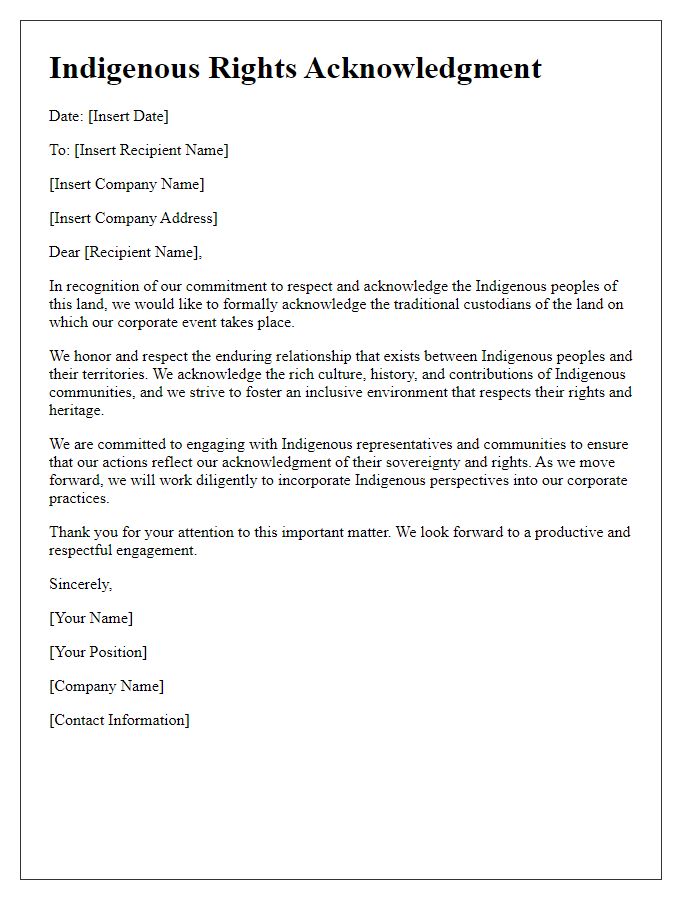 Letter template of Indigenous Rights Acknowledgment for Corporate Events