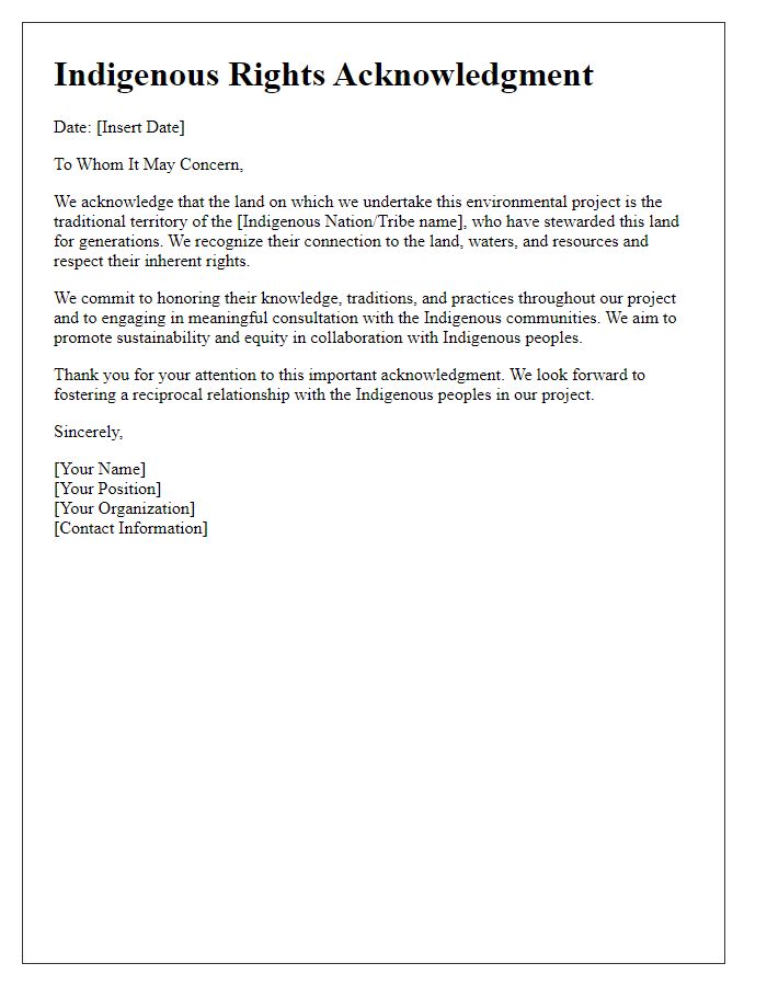 Letter template of Indigenous Rights Acknowledgment for Environmental Projects