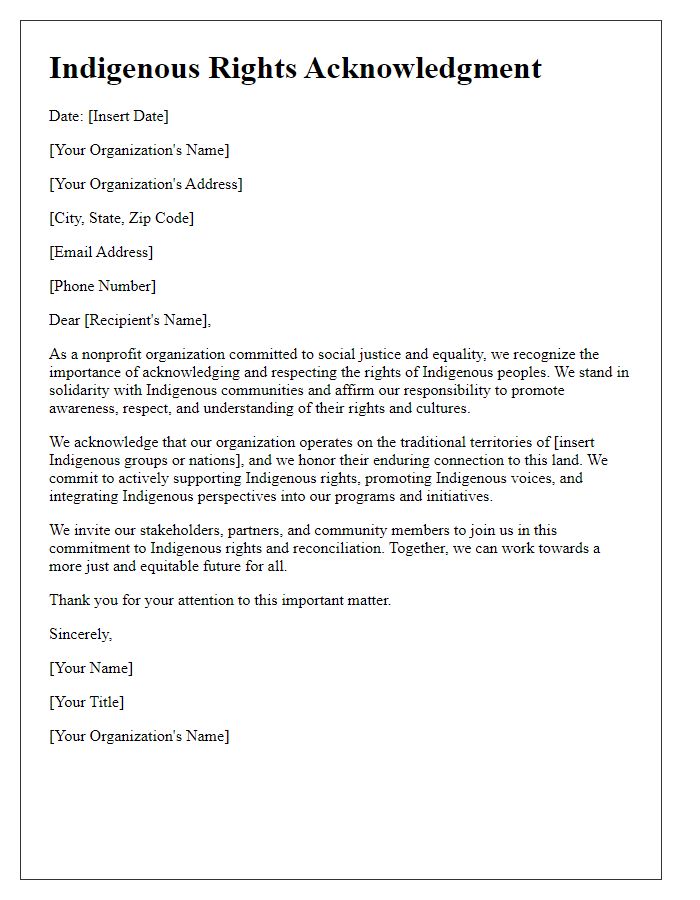 Letter template of Indigenous Rights Acknowledgment for Nonprofit Organizations