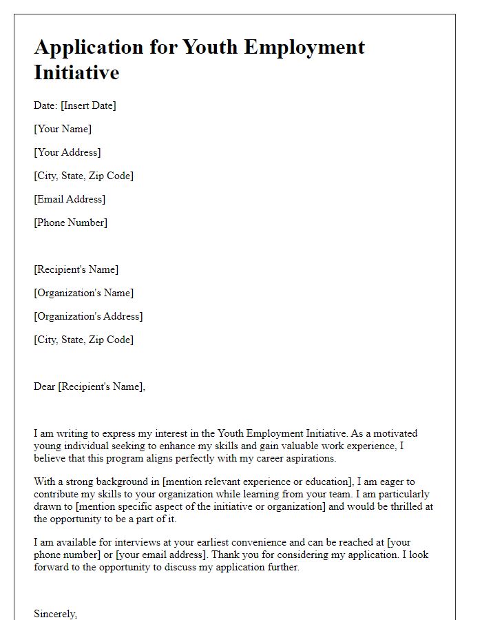 Letter template of Application for Youth Employment Initiative