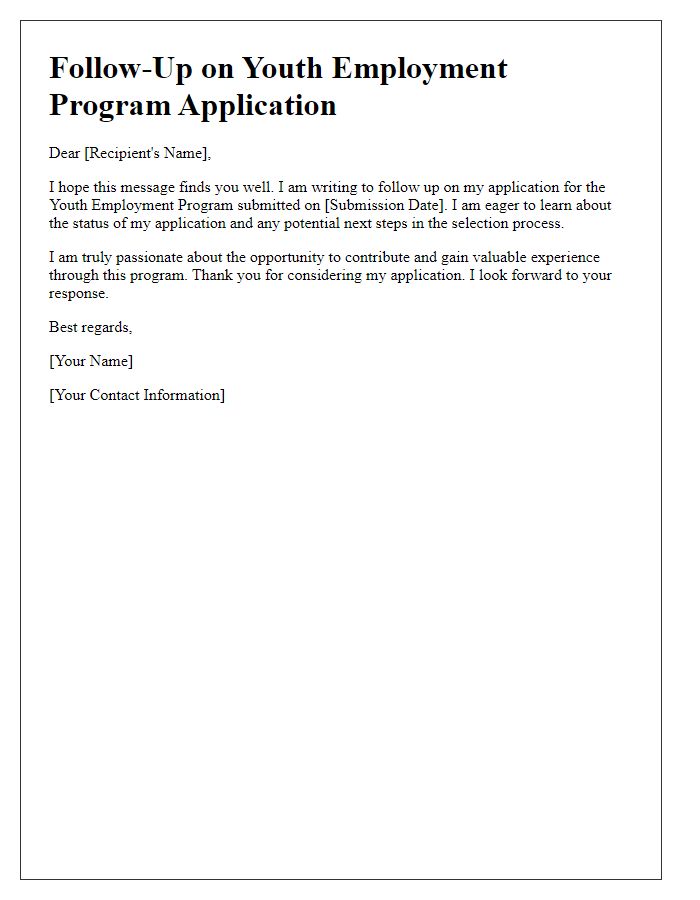 Letter template of Follow-Up on Youth Employment Program Application