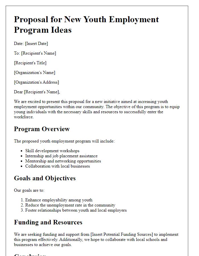 Letter template of Proposal for New Youth Employment Program Ideas