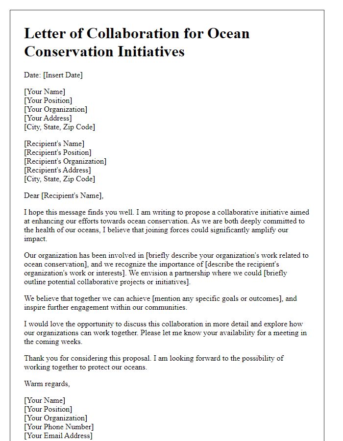 Letter template of collaboration for ocean conservation initiatives