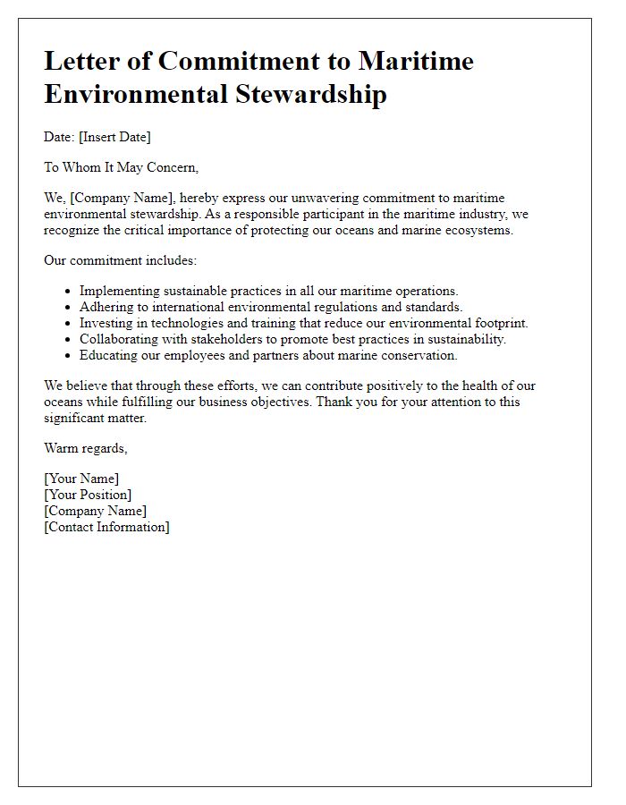 Letter template of maritime environmental stewardship commitment