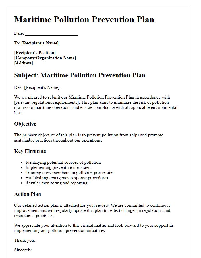 Letter template of maritime pollution prevention plan