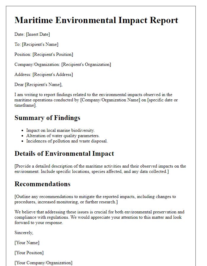 Letter template of reporting maritime environmental impact