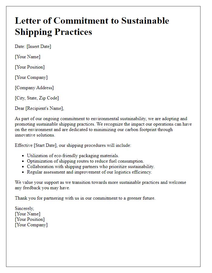 Letter template of sustainable shipping practices