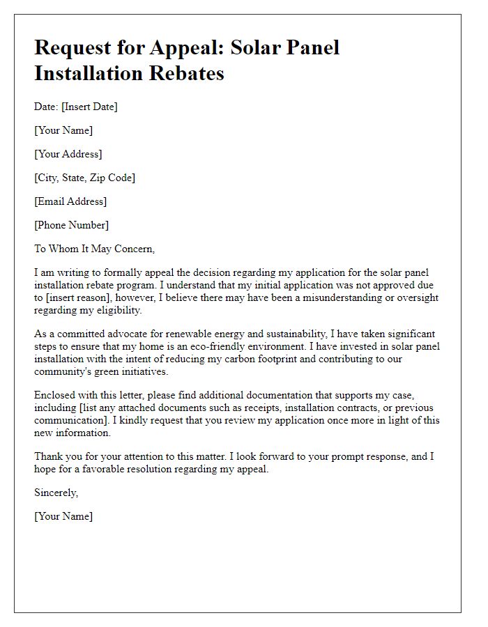 Letter template of appeal for solar panel installation rebates