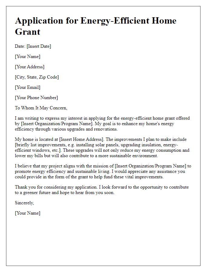 Letter template of application for energy-efficient home grants