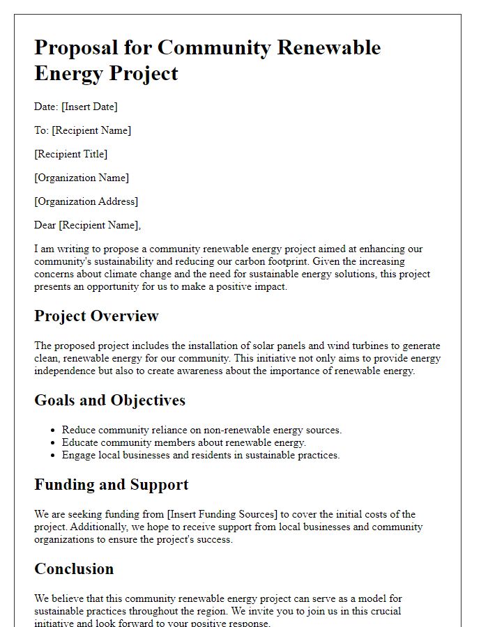 Letter template of proposal for community renewable energy projects