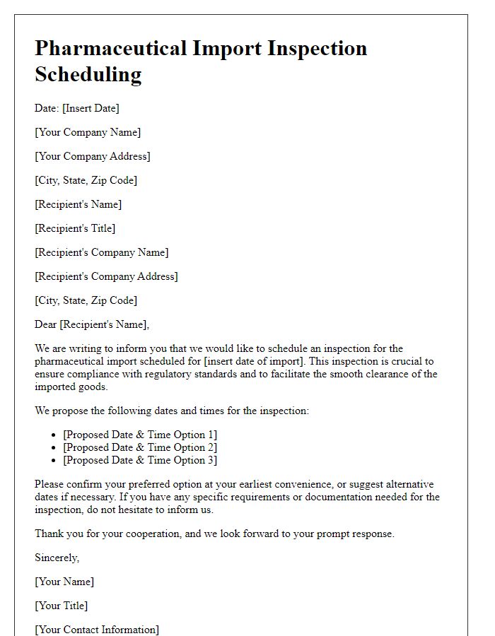 Letter template of pharmaceutical import inspection scheduling