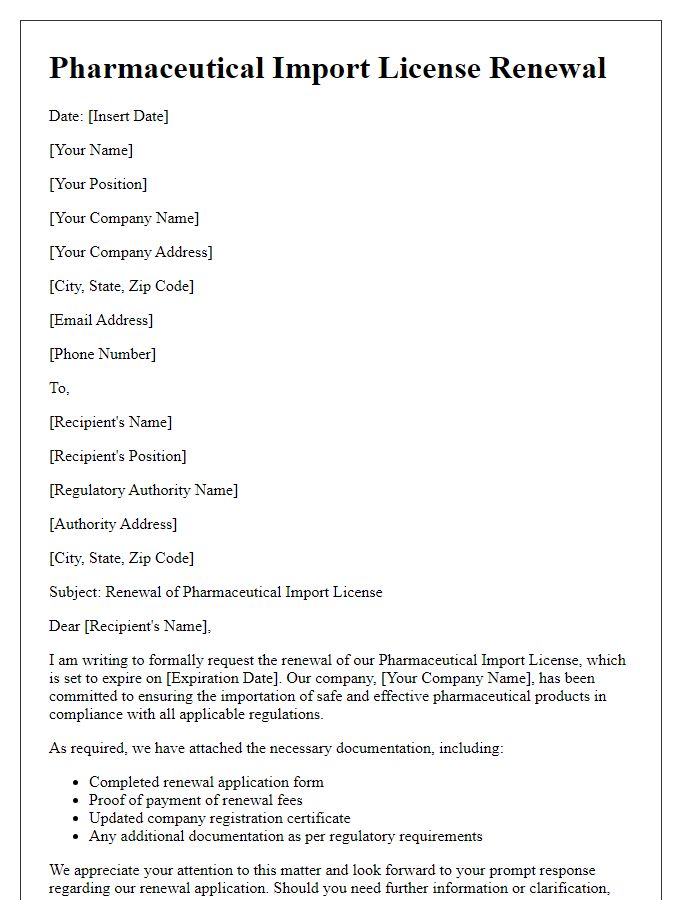 Letter template of pharmaceutical import license renewal