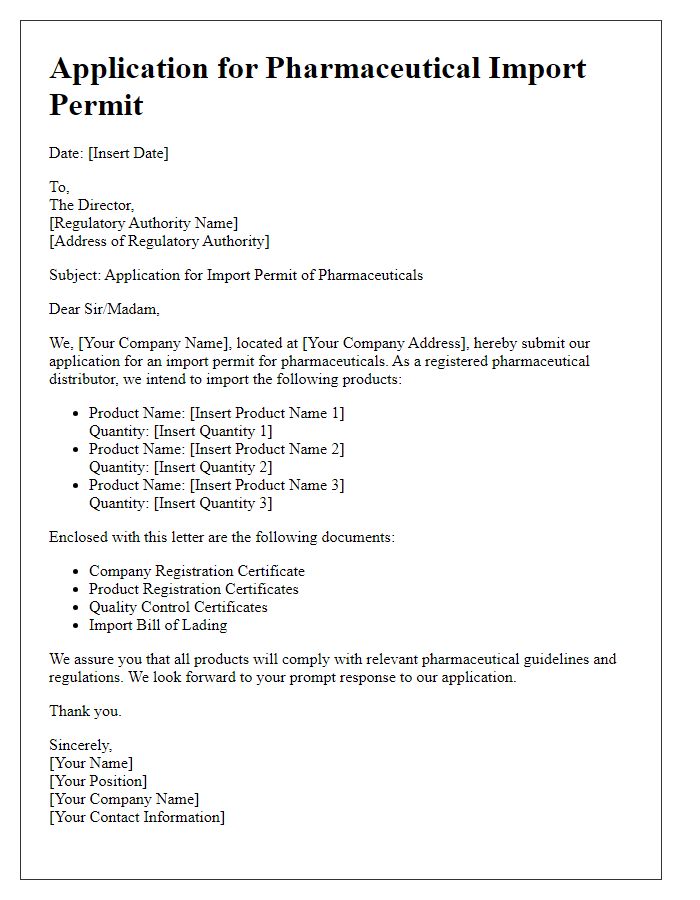 Letter template of pharmaceutical import permit application