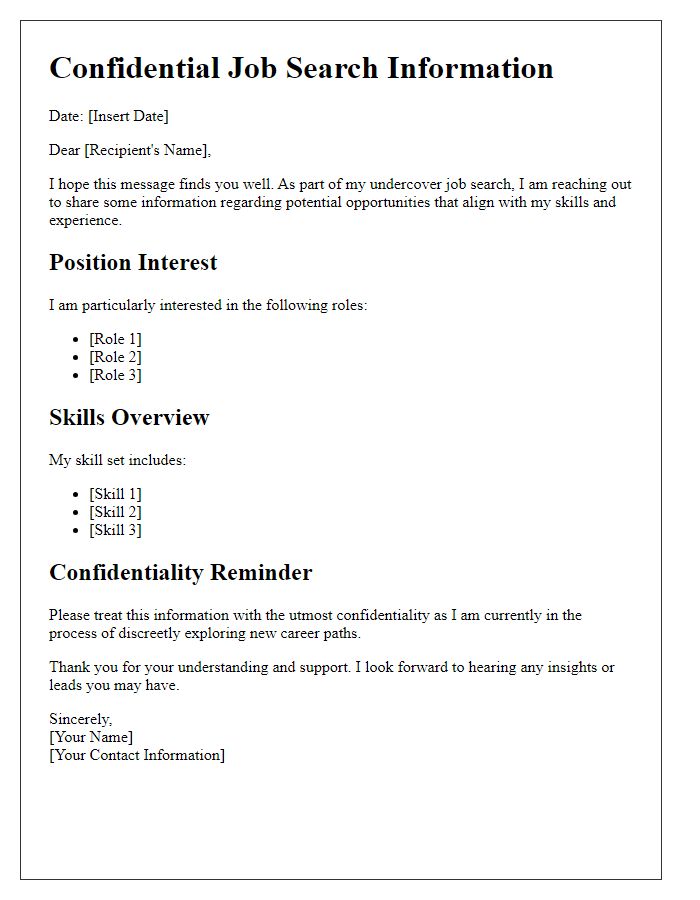 Letter template of undercover job search information