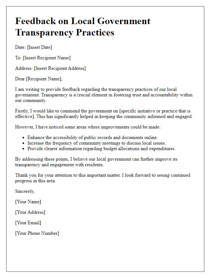 Letter template of feedback on local government transparency practices.