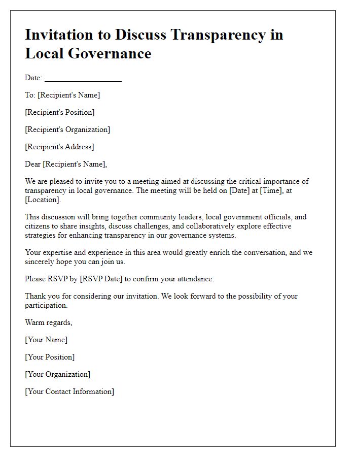 Letter template of invitation to discuss transparency in local governance.