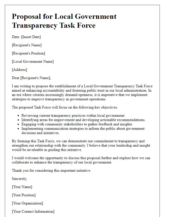 Letter template of proposal for a local government transparency task force.