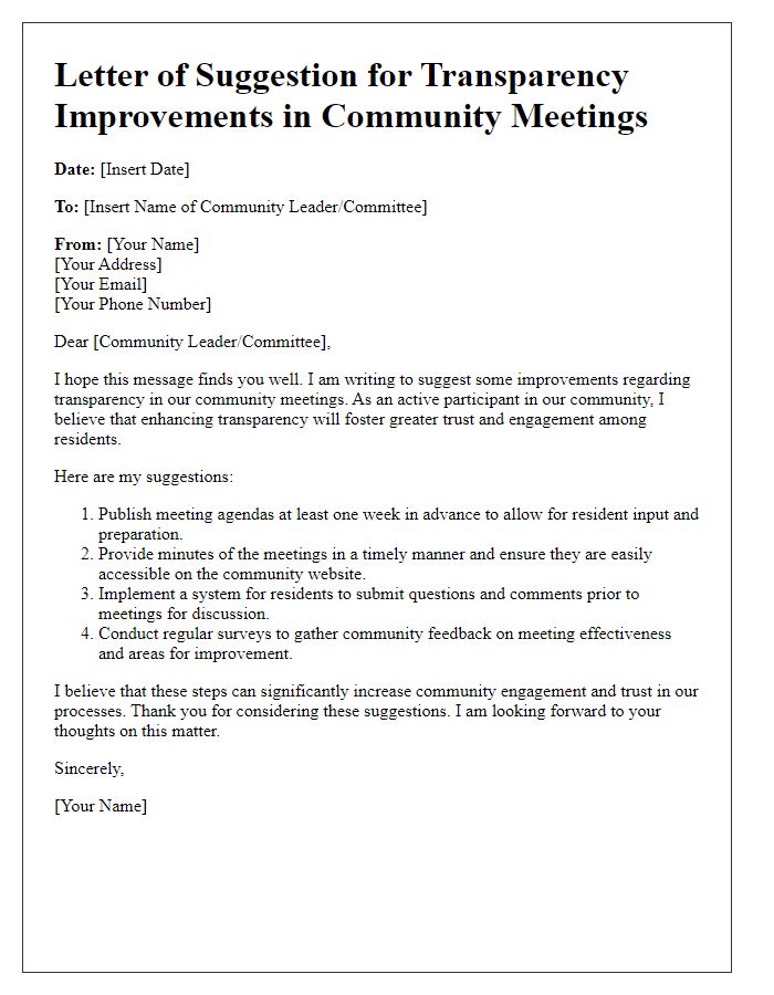 Letter template of suggestion for transparency improvements in community meetings.