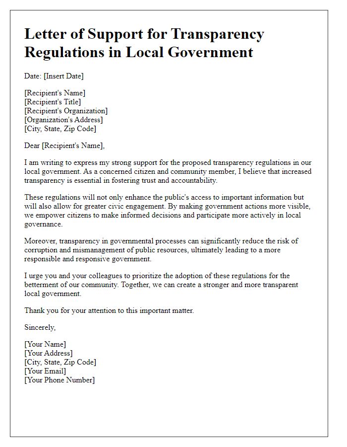 Letter template of support for transparency regulations in local government.