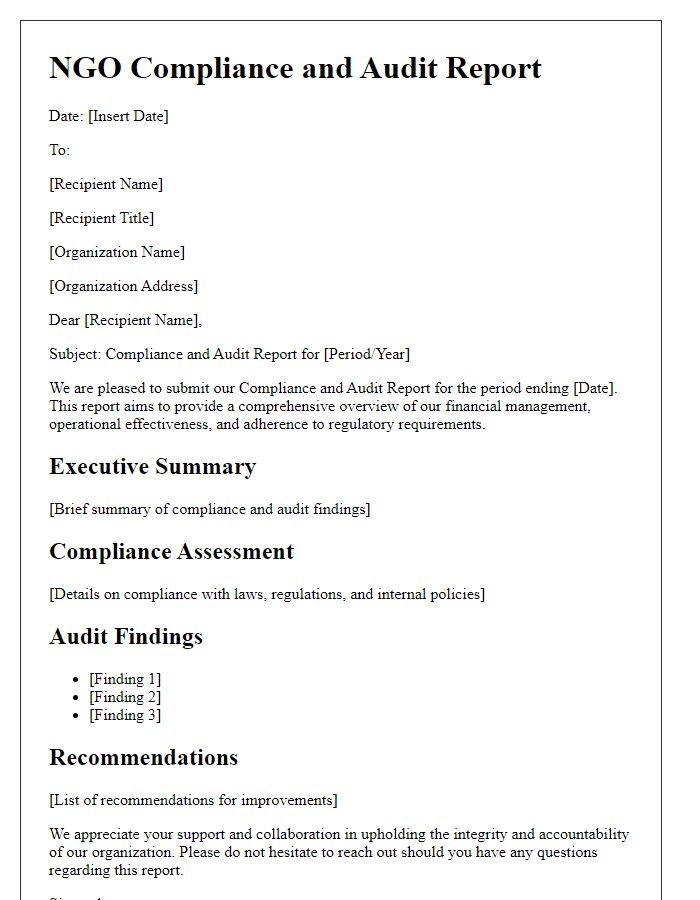 Letter template of NGO compliance and audit report