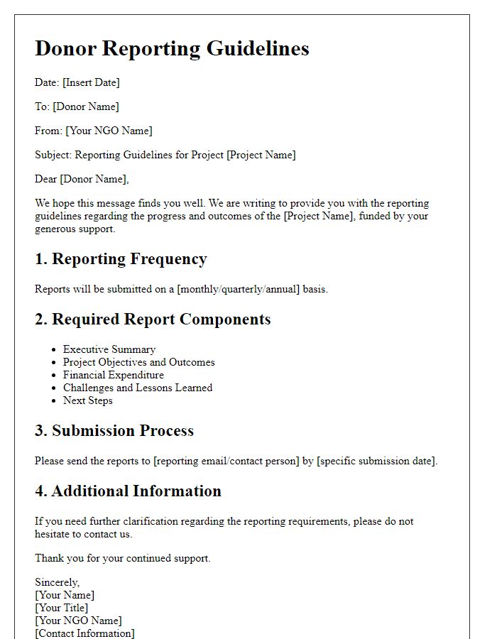 Letter template of NGO donor reporting guidelines