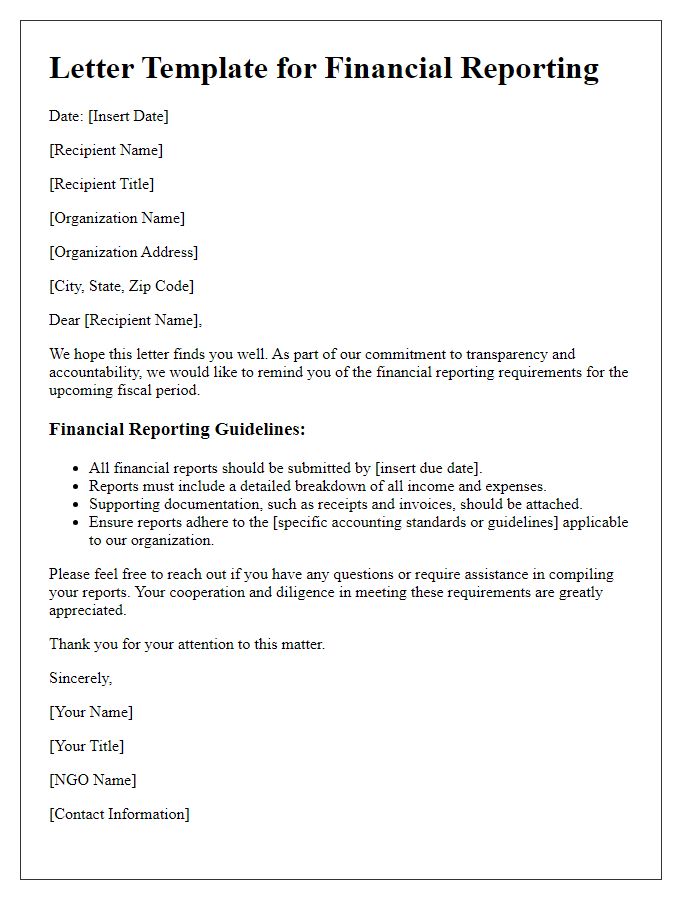 Letter template of NGO financial reporting requirements