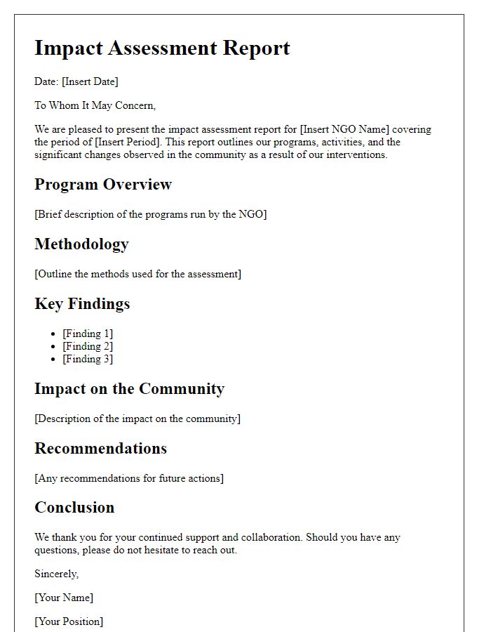 Letter template of NGO impact assessment report