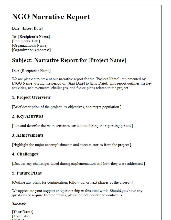 Letter template of NGO narrative report format