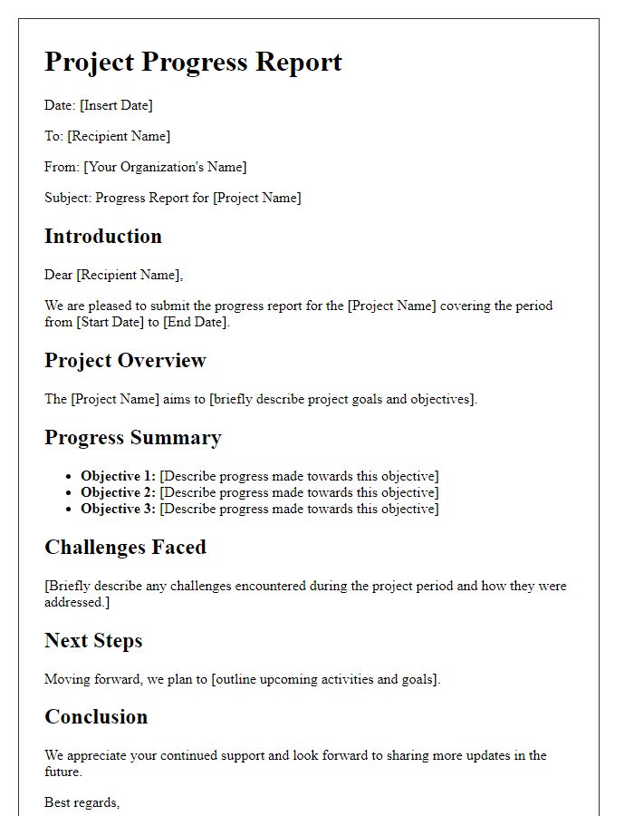 Letter template of NGO project progress report